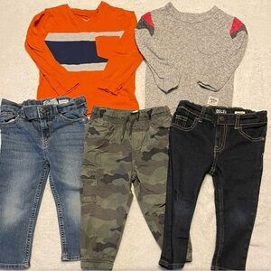 Boys 24M Winter Clothing Bundle, OshKosh Shirts, Jeans + Joggers (5 Pc)